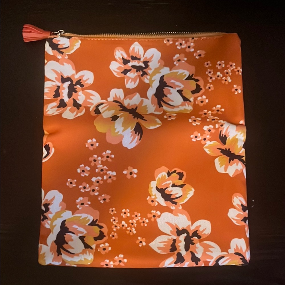 Floral Orange Zipper Pouch